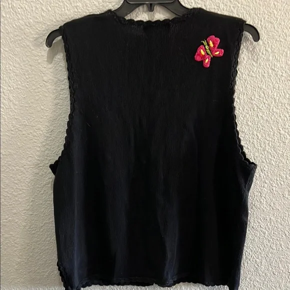 Colorful Embroidered Black Vest vintage size XL - Picture 5 of 6